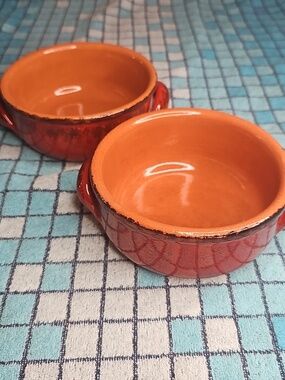 Vintage De Silva Italian Red Glazed Terracotta Soup Bowls or Mini Casseroles